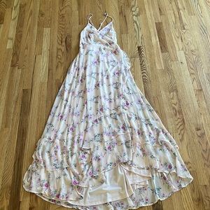 Lulus In Love Forever Blush Floral Lace-Up High-Low Maxi Dress